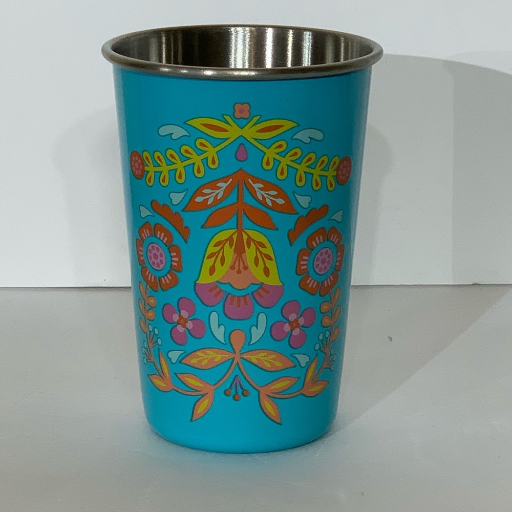 6 Pc. Stainless Blue Steel Floral Print Tumblers